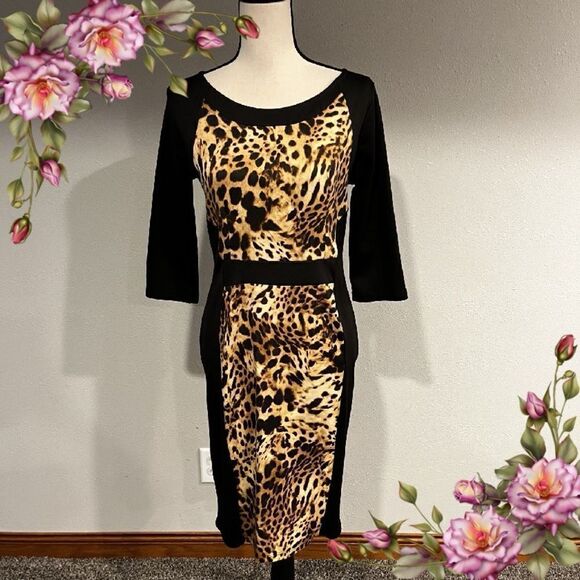 ALLOY APPAREL BLACK LEOPARD DRESS WITH LONG SLEEVE - Picture 1 of 12